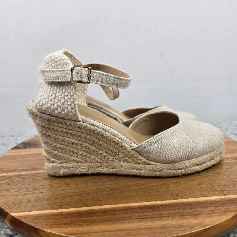 J. Crew Womens 6.5 White Canvas Espadrille Wedge Ankle Strap Casual Sandals